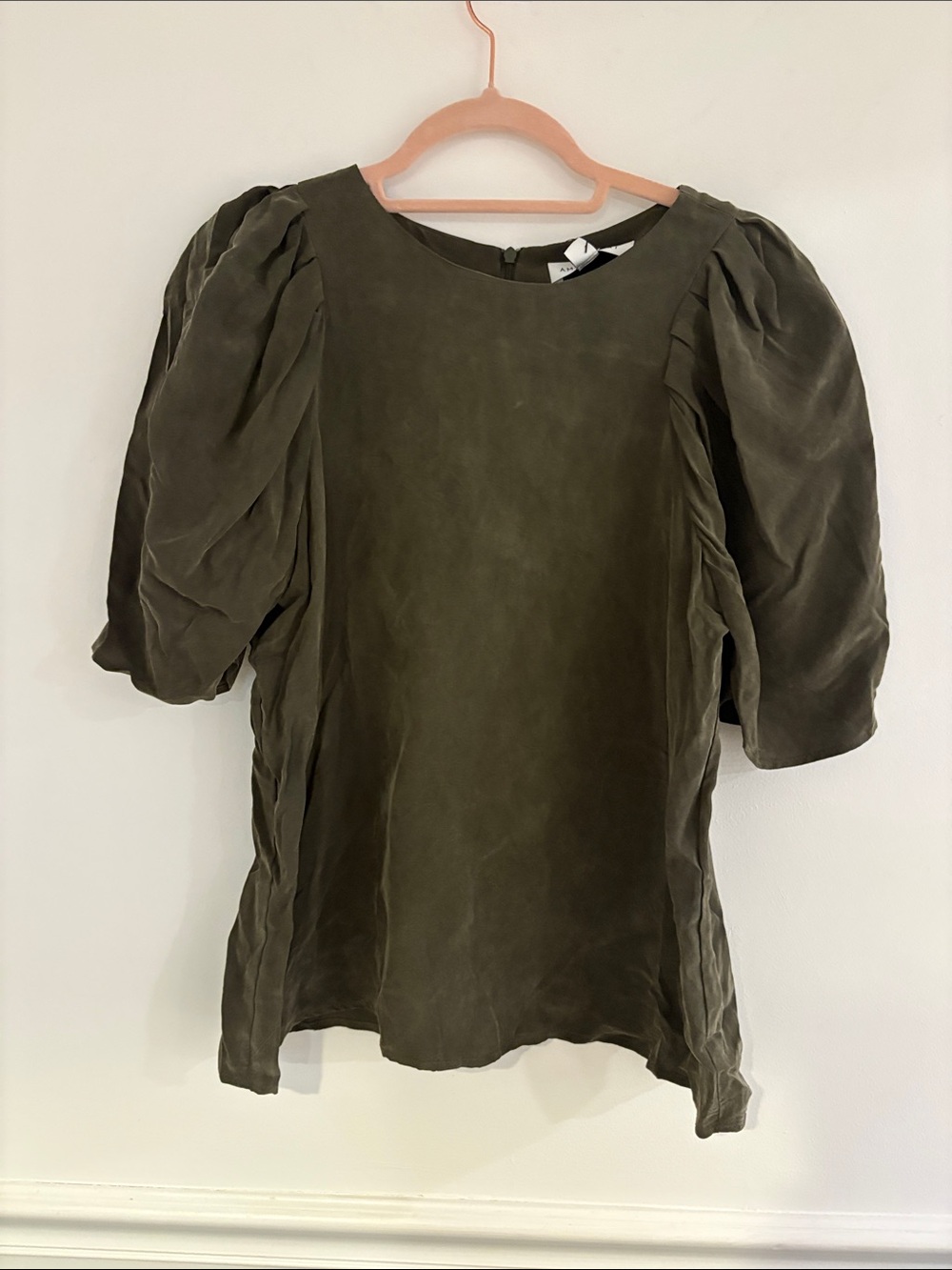 Amour Vert Olive Puff-Sleeve Blouse
